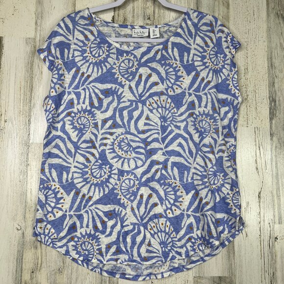 Nicole Miller 100% Linen Floral Shirt Blouse Women's Size L Large - Picture 1 of 9